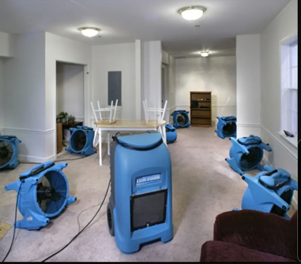 Air movers and dehumidifier setup for Water Extraction & Removal in Seward